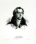 Johann Wolfgang Goethe (1749-1831) engraved by Delacroix (litho) (b/w photo)