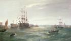 Portsmouth Harbour: HMS 'Victory' among the Hulks, 1892 (oil)