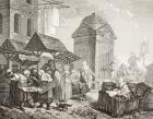 The market in the Place Maubert, Paris, in the 18th century, after a work by Jeaurat, from 'XVIII Siecle Institutions, Usages et Costumes', published 1875 (litho)