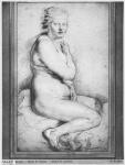 Young nude woman, seated, turned to the right (pierre noire, red chalk, white highlights & brown wash on paper)