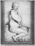 Young nude woman, seated, turned to the right (pierre noire, red chalk, white highlights & brown wash on paper)