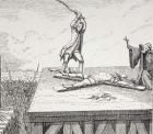 A Criminal Sentenced to Death being Broken on a St Andrew's Cross in 18th Century Frace, 1875 (litho)