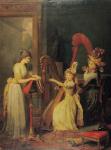 Harp lesson given by Madame de Genlis to Mademoiselle d'Orleans with Mademoiselle Pamela Turning the Pages, c.1842 (oil on canvas)