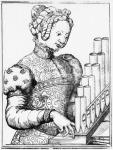Young Woman Playing a Portative Organ (engraving) (b/w photo)