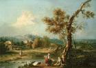 An Italianate River Landscape with Travellers