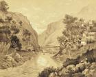 Suspension Bridge at Lao-Oua-Tan, Plate 46, from 'Exploration de l'Indochine, Vol.II', engraved by J. Laurens, printed by Lemercier & Co, Paris, 1873 (engraving)