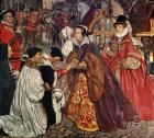 Queen Mary (1516-58) and Princess Elizabeth (1533-1603) entering London, 1553, 1910 (fresco)