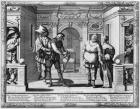 Comedians at the theatre of Hotel de Bourgogne (engraving) (b/w photo)