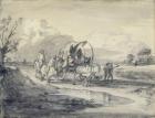 Open Landscape with Herdsman and Covered Cart, c.1780-85 (grey and black wash and chalk laid on paper)