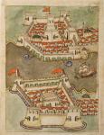 Ms. cicogna 1971, miniature from the 'Memorie Turchesche' depicting fortresses on the Bosphorus (pen & ink on paper)