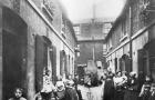 Slum in Victorian London (b/w photo)