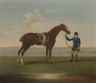 A Chestnut Horse (possibly Old Partner) held by a Groom (oil on canvas)