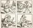 Monsters born from the deluge, after wood engraving in the 'Chronique de Nuremberg' of 1493, from 'Science and Literature in the Middle Ages' by Paul Lacroix, 1878 (litho)