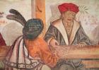 Interior of an Inn, detail of two men playing a board game (fresco)