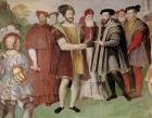 The Truce of Nice between Francis I (1494-1547) and Charles V (1500-58) from the 'Sala del Consiglio Trento' (fresco) (detail of 133346)