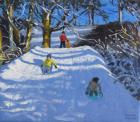 Fun in the snow,Wash Green,Derbyshire, 2014,(oil on canvas)