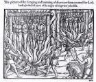 The Picture of the Hanging and Burning of Diverse Persons Counted for Lollards, in the First Year of the Reign of King Henry V, from 'Acts and Monuments' by John Foxe (1516-87), 1563 (woodcut) (b&w photo)