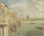 View of Somerset House Terrace and St. Paul's, from the North end of Waterloo Bridge (oil on panel)