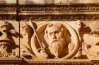 Salamanca, Salamanca Province, Spain. University. Medallion of St Paul above the entrance to the courtyard of the Escuelas Menores.