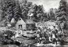 The Pioneer's Home on the Western Frontier, pub. by Currier & Ives, 1867 (litho) (b&w photo)