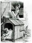 Dog sleeping and cockerel singing, from J. Thomson's 'Public and Private Life of Animals' (litho) (b/w photo)