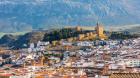 Antequera, Malaga Province, Andalusia, southern Spain. View across the town from the Vera Cruz hill to La Alcazaba (citadel or castle). (photo)