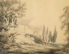 Villa d'Este, c.1796 (blue & grey wash over graphite on paper)