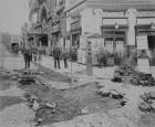 Removing the cobblestones outside the Criterion Theatre (b/w photo)