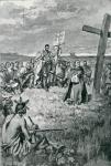 Jacques Cartier (1491-1557) Setting up a Cross at Gaspe, illustration from 'The French Voyageurs' by Thomas Wentworth Higginson, pub. in Harper's Magazine, 1883 (litho)