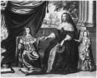 Anne of Austria, Queen of France and Navarre, and her sons, Dauphin Louis of France, future Louis XIV, and Philippe I, Duke of Orleans, 1643 (engraving)