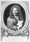 Portrait of Moliere (1622-73) (engraving) (b/w photo)