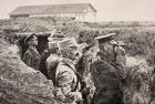 Lord Kitchener with binoculars with General Joffre in trench on Western Front, August 1915, from 'The War Illustrated Album deLuxe', published in London, 1916 (litho)