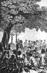 DeCabral discovering Brazil, lands & causes Mass to be sung under a tree (engraving)
