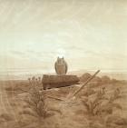 Landscape with Grave, Coffin and Owl (sepia ink and pencil on paper)