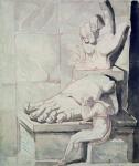 The Artist in Despair over the Magnitude of Antique Fragments (right hand and left foot of the Colossus of Constantine) 1778-80 (red chalk and sepia wash on paper)