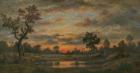 Landscape at sunset (oil on canvas)