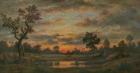 Landscape at sunset (oil on canvas)