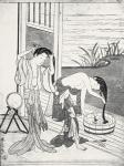 Young Women at their Toilet (woodcut) (b/w photo)