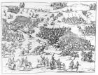 The Battle of Courtrais Between the French and the Flemish in 1580 (engraving) (b/w photo)