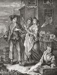 The Return of the sailor. Prostitutes proposition a returning sailor in a port city. After an 18th century engraving in Illustrierte Sittengeschichte vom Mittelalter bis zur Gegenwart by Eduard Fuchs, published 1909.