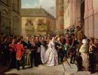 Isabella II of Spain (1830-1904) and her husband Francisco de Assisi visiting the Church of Santa Maria