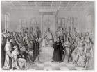 Martin Luther in front of Charles V (1500-58) at the Diet of Worms, 16th April 1521, from 'History of Germany' (engraving) (b/w photo)