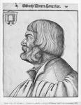 Self portrait, 1527 (engraving) (b/w photo)