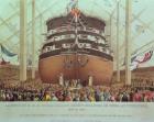 Launch of H.M.S. Royal Albert, Screw Steamer, 131 Guns, at Woolwich, May 13th 1854 (coloured engraving)
