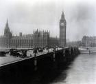 View of Westminster Bridge and the Houses of Parliament (b/w photo)