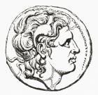 Silver tetradrachma of Alexander III of Macedon, 356  323?BC, aka Alexander the Great. King of Macedon. From The Imperial Bible Dictionary, published 1889.
