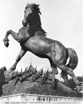 Horse with a harrow, in front of the first Palace of Trocadero constructed for the Universal Exhibition in 1878, 1878 (bronze) (b/w photo)