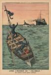 After the fire of the Columbian, four shipwrecked persons are found alive, back cover illustration from 'Le Petit Journal', supplement illustre, 31st May 1914 (colour litho)