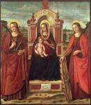 Madonna and Child Enthroned with St. Catherine of Alexandria and a Holy Female Martyr (panel)