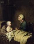 Little Girl Saying Her Prayers in Bed (oil on panel)